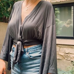 Grey Tie Front Free People Blouse (That’s a Wrap)